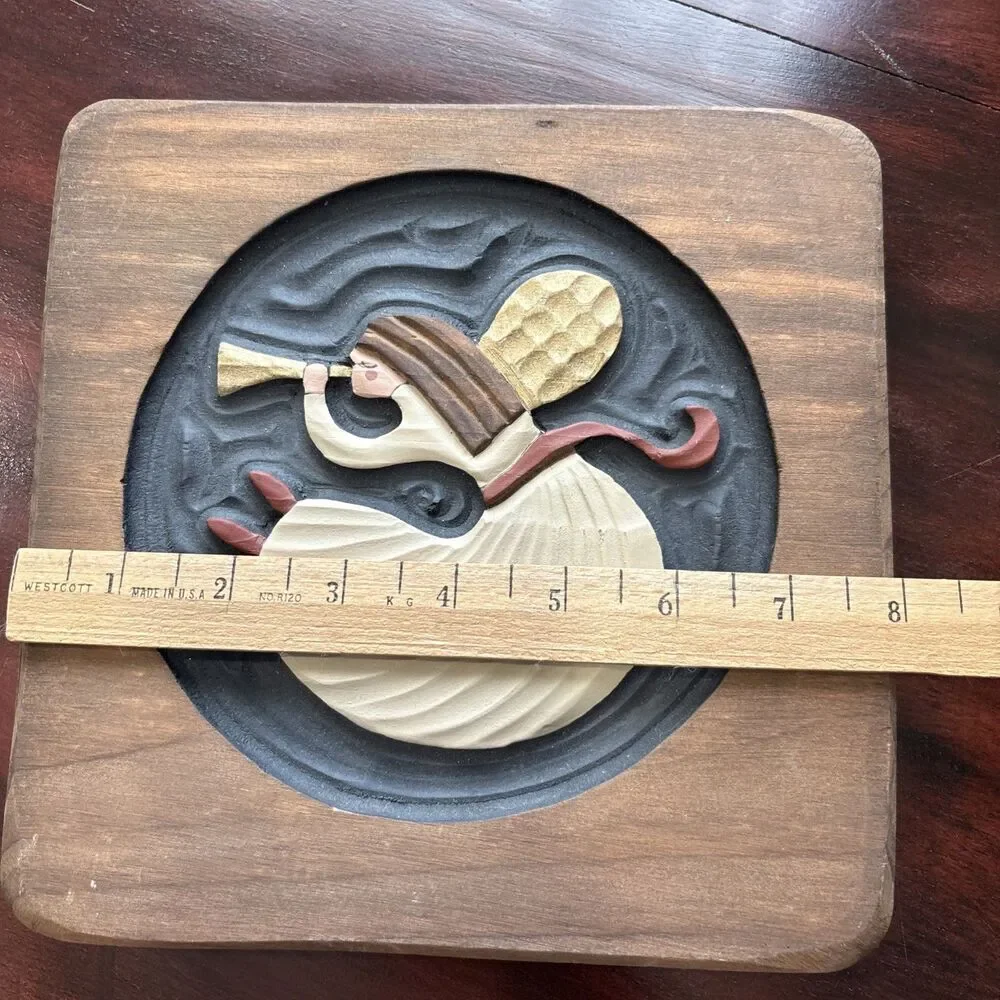 Vintage, Hand-Carved Relief Angel Plaque created by Chicken Creek Carvers